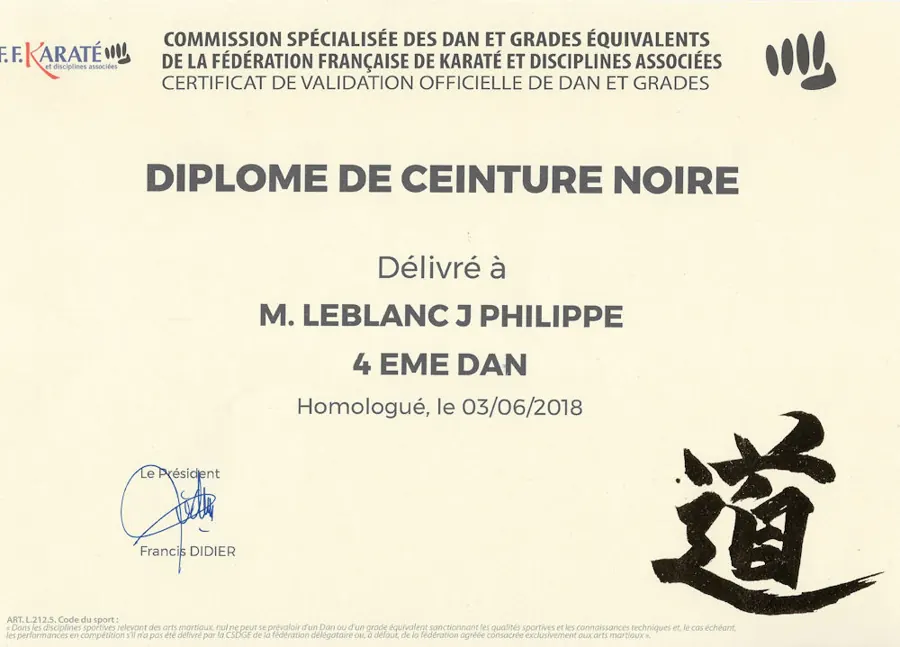 Ceinture noire 4° dan