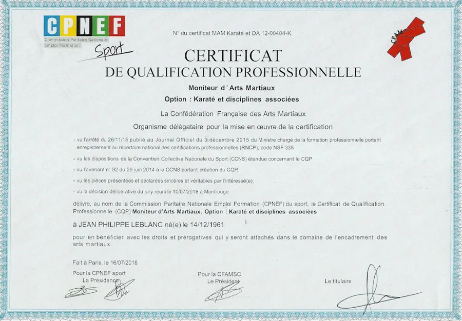 Moniteur d'Arts Martiaux